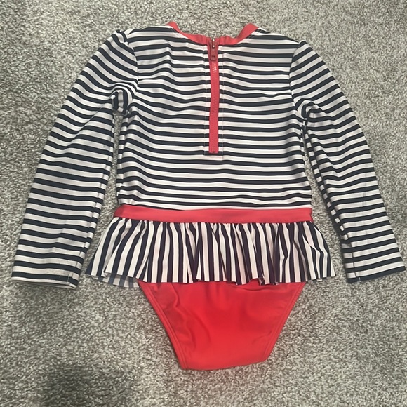 4T Cat & Jack navy striped swimsuit with red accents - Picture 2 of 3